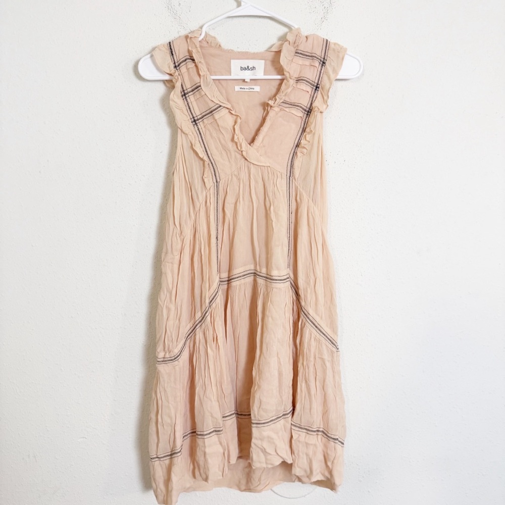 ba&sh Beige Ruffled V-Neck Sleeveless Midi Dress